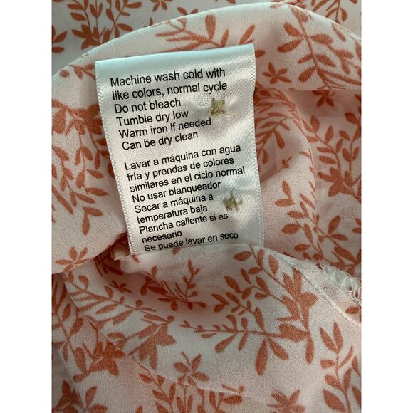 Jachs Girlfriend NY White Brown Floral Blouse Split Neck Pintuck Hem Size M EUC - Picture 7 of 8